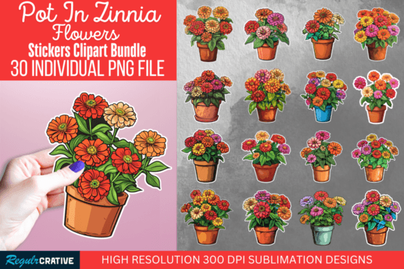 Download Pot in Zinnia Flowers Sticker PNG Bundle - Sticker png bundle Collection