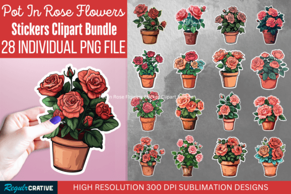 Download Pot in Rose Flowers Sticker PNG Bundle - Sticker png bundle Collection