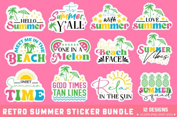 Download Retro Summer Sticker Bundle - Summer sticker bundle Collection